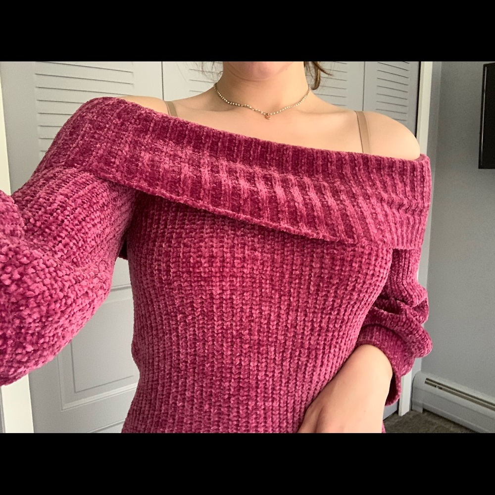 Off the shoulder rose sweater